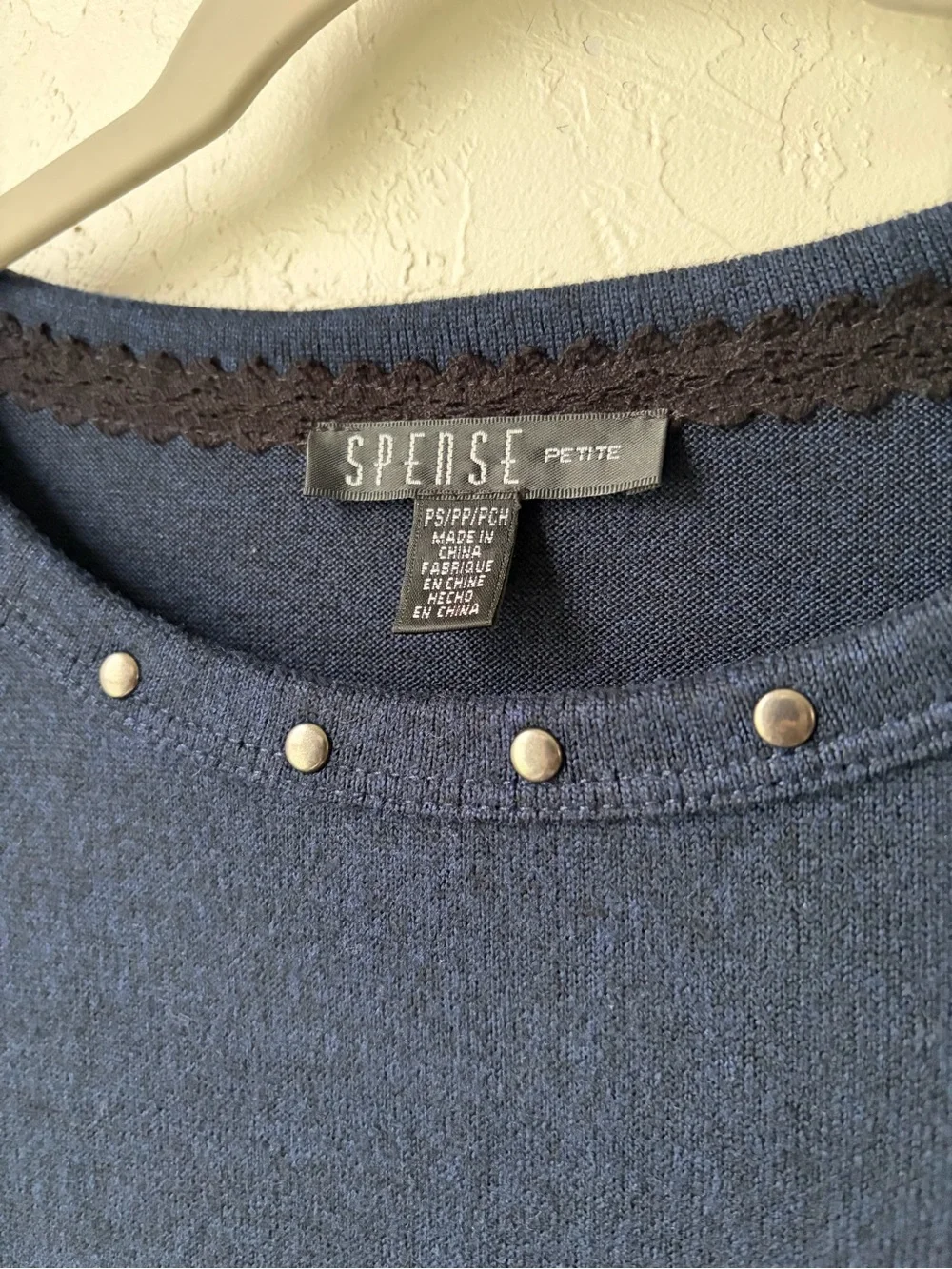 Spense Navy Studded Puff Sleeve Swing Dress Petite PS - Picture 2 of 7